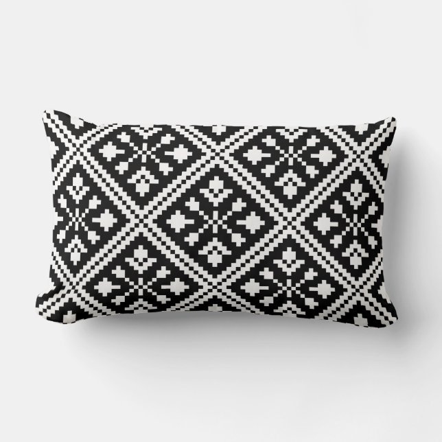 Coussin Rectangle Motif des flocons de neige de Noël noir et blanc (Recto)
