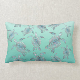 Coussin Rectangle Motif des tortues de mer turquoise argentée