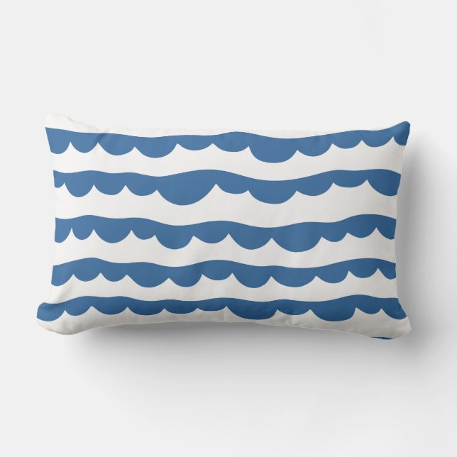 Coussin Rectangle Motif d'esquisse Bleu Bleu Bord de paille (Recto)