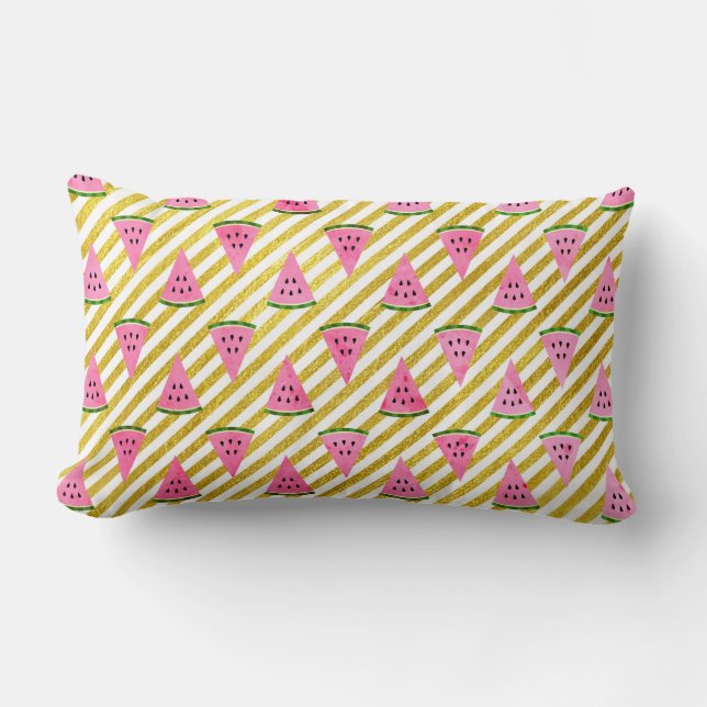 Coussin Rectangle Motif d'été Pink Watermelon et Yellow Strip (Recto)