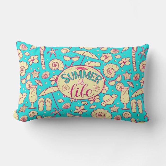 Coussin Rectangle Motif d'été sur arrière - plan turquoise : paraplu (Recto)