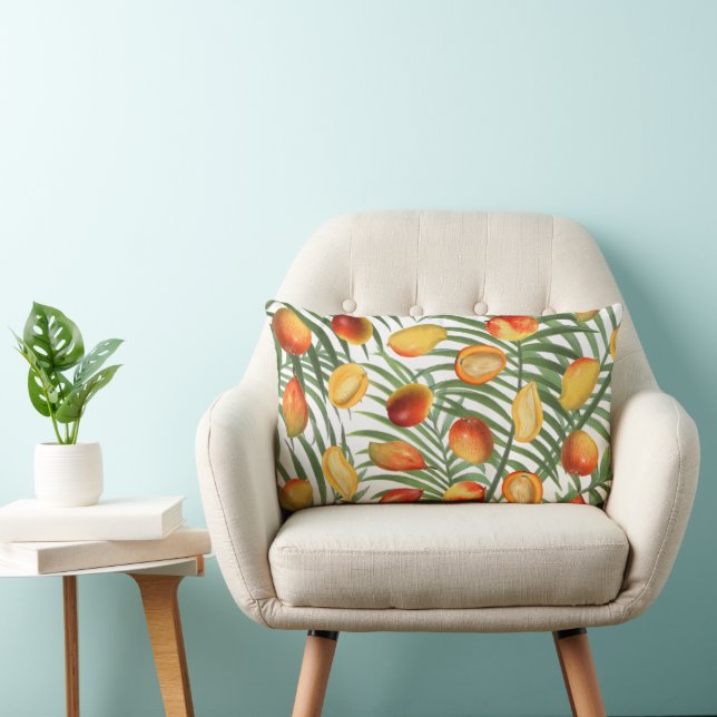 Coussin Rectangle Motif d'été vintage mangue et verdure (Chaise)