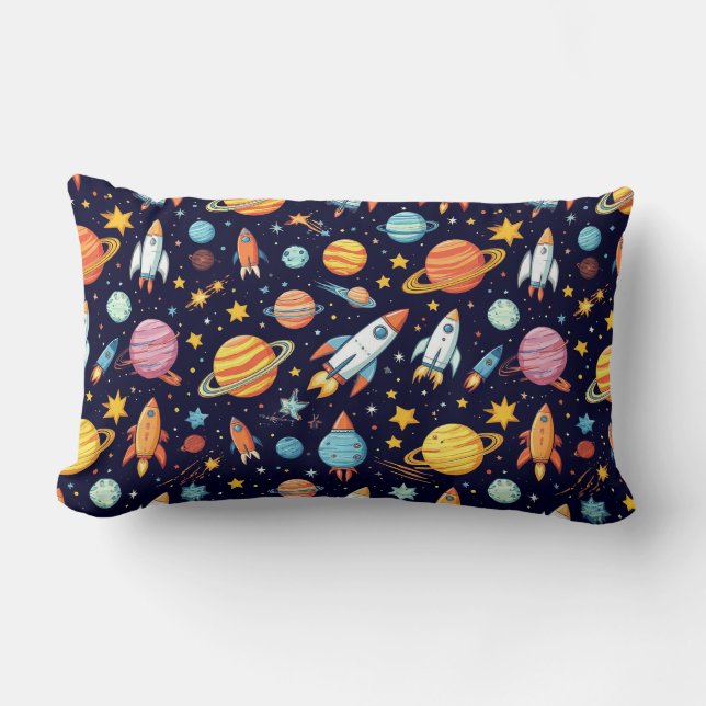 Coussin Rectangle Motif d'exploration spatiale coloré (Recto)