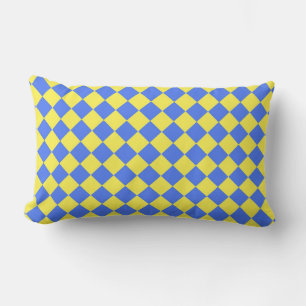 Coussin Rectangle Motif diamant à carreaux bleu jaune