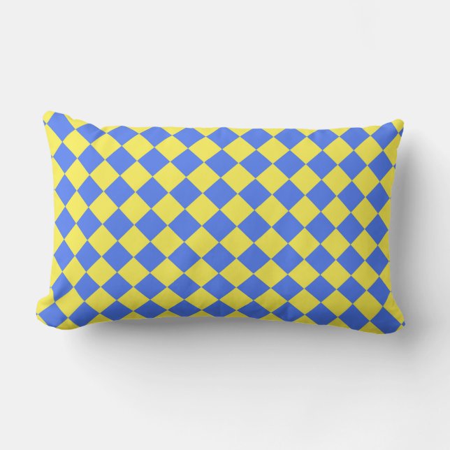 Coussin Rectangle Motif diamant à carreaux bleu jaune  (Recto)