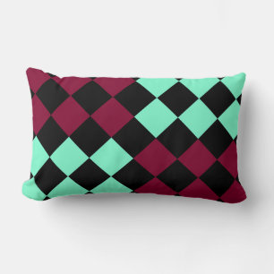 Coussin Rectangle Motif diamant à carreaux bordeaux aquamarine