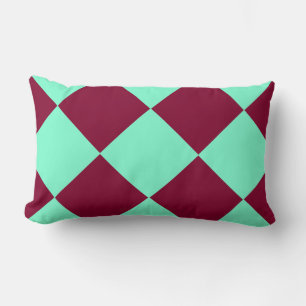 Coussin Rectangle Motif diamant à carreaux bordeaux aquamarine
