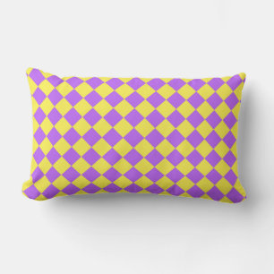 Coussin Rectangle Motif diamant à carreaux jaune violet 