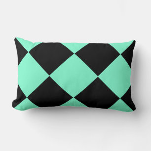 Coussin Rectangle Motif diamant à carreaux noir et aigue-marine