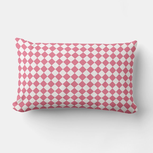 Coussin Rectangle Motif diamant à carreaux rose blanc (Recto)