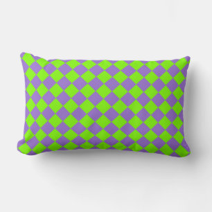 Coussin Rectangle Motif diamant à carreaux vert et violet