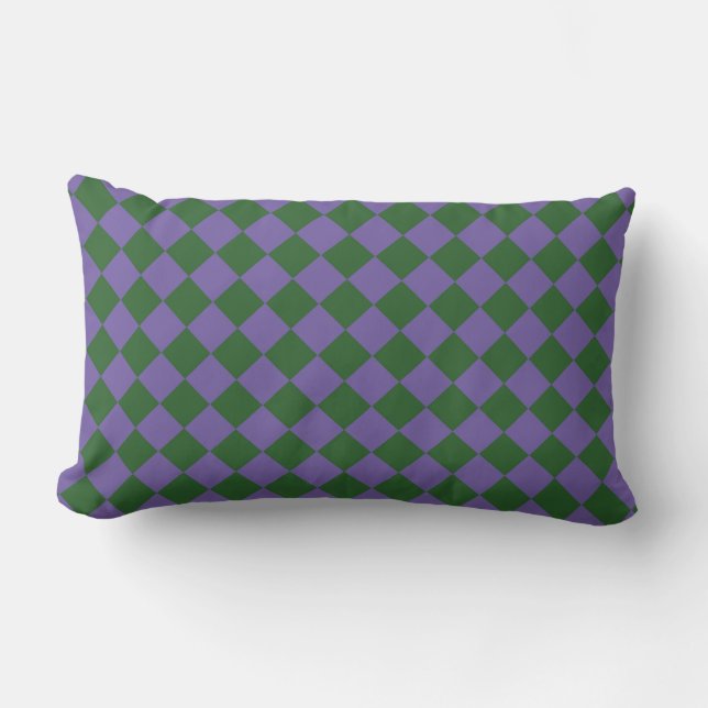 Coussin Rectangle Motif diamant à carreaux violet vert  (Recto)