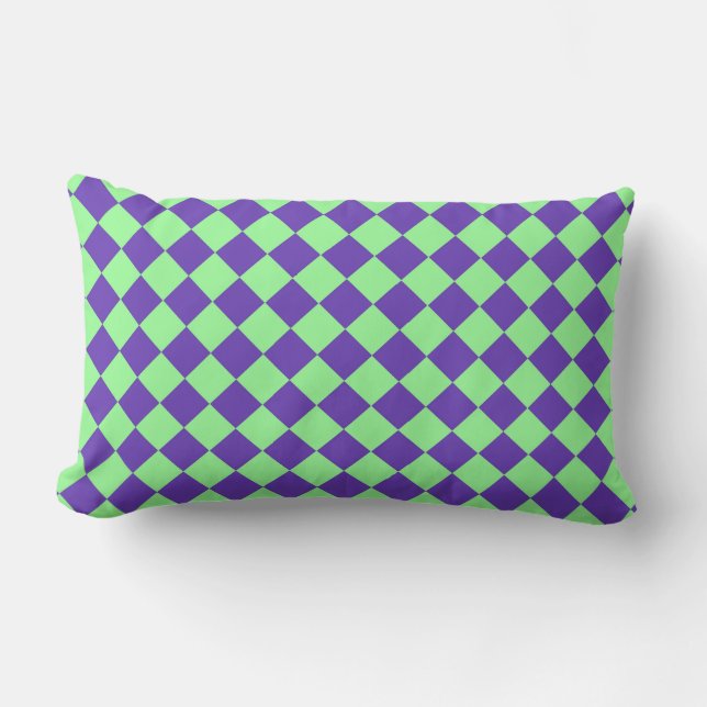 Coussin Rectangle Motif diamant à carreaux violet vert  (Recto)