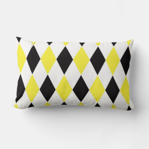 Coussin Rectangle Motif diamant arlequin noir blanc jaune