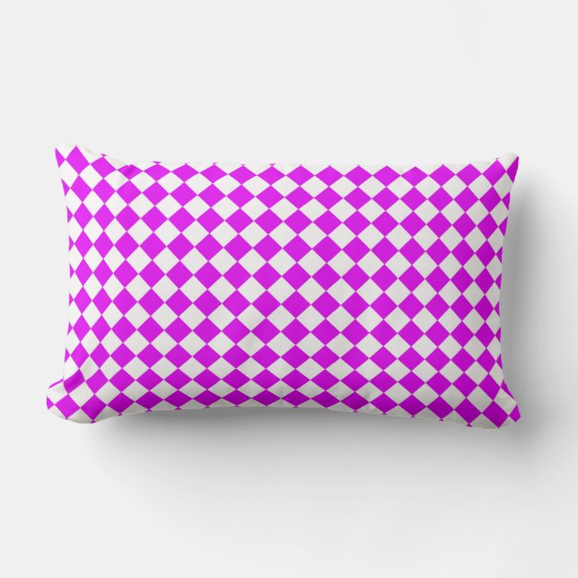 Coussin Rectangle Motif diamant damier rose blanc (Recto)