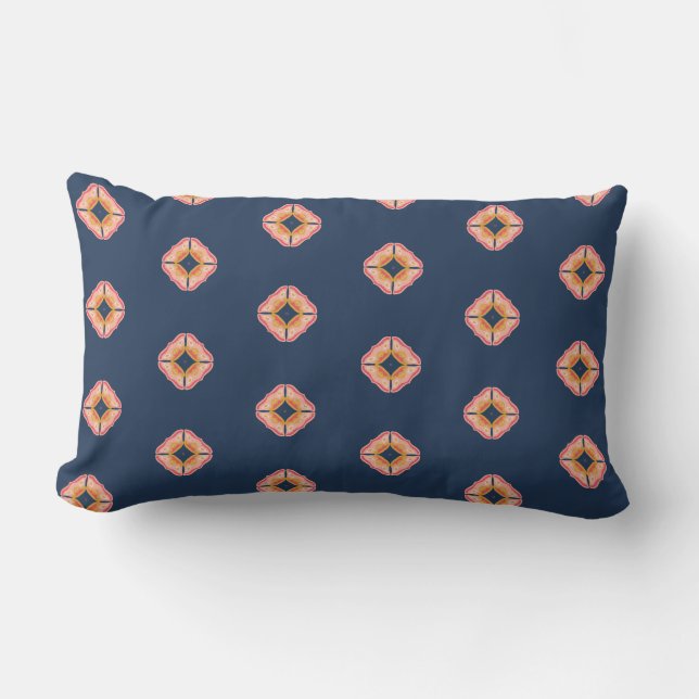 Coussin Rectangle Motif diamant de la marine bleu et de la pêche du  (Recto)