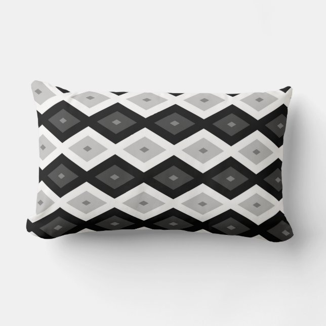 Coussin Rectangle Motif diamant noir, blanc et gris (Recto)