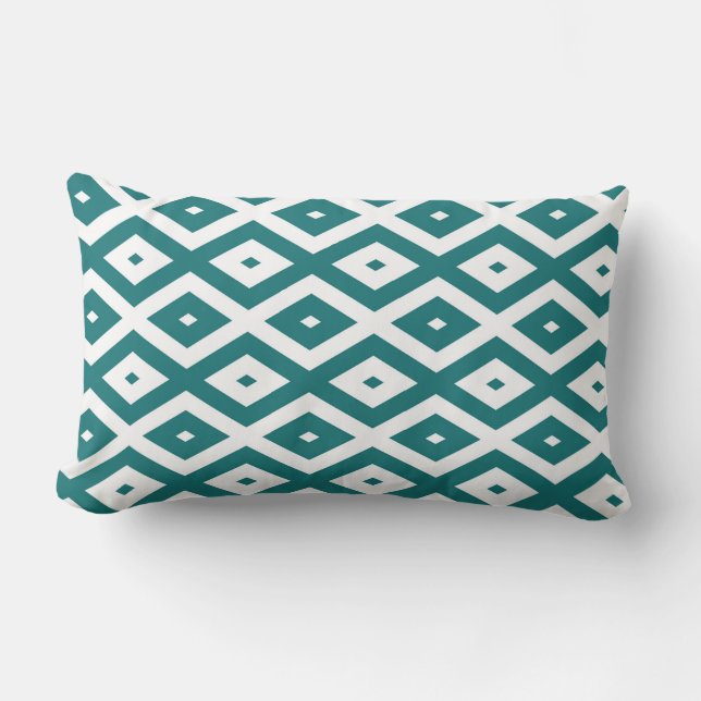 Coussin Rectangle motif diamant turquoise et blanc (Recto)