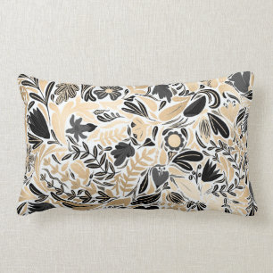 Coussin Rectangle Motif d'illustration de Feuilles floraux noirs d'o