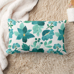Coussin Rectangle Motif d'illustration de fleurs bleues - Floral col