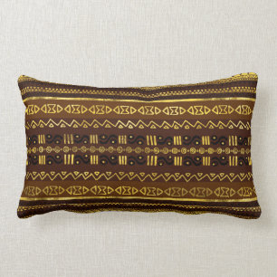 Coussin Rectangle Motif d'or africain ethnique sur le brun