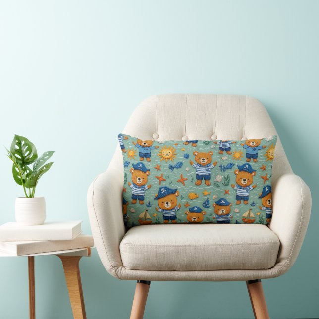 Coussin Rectangle Motif d'ours marin mignon avec thème océanique (Chaise)