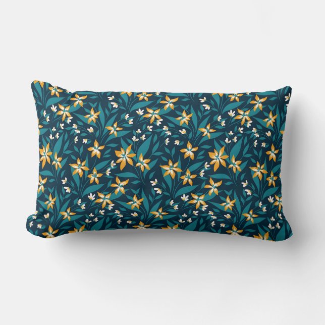 Coussin Rectangle Motif élégant de fleurs jaunes sur feuilles vert f (Recto)