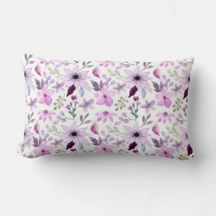Coussin Rectangle Motif élégant de fleurs roses et violettes
