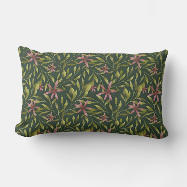 Coussin Rectangle Motif élégant de fleurs roses sur fond sombre (Recto)