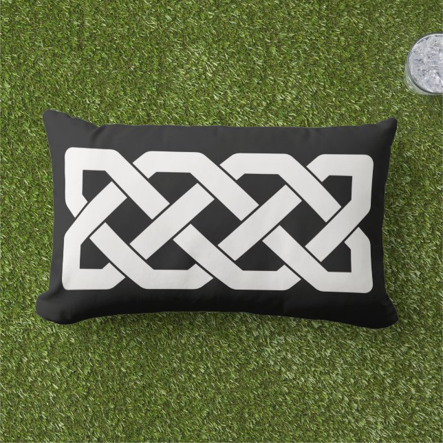 Coussin Rectangle Motif élégant de nœud celtique noir et blanc (Herbe)
