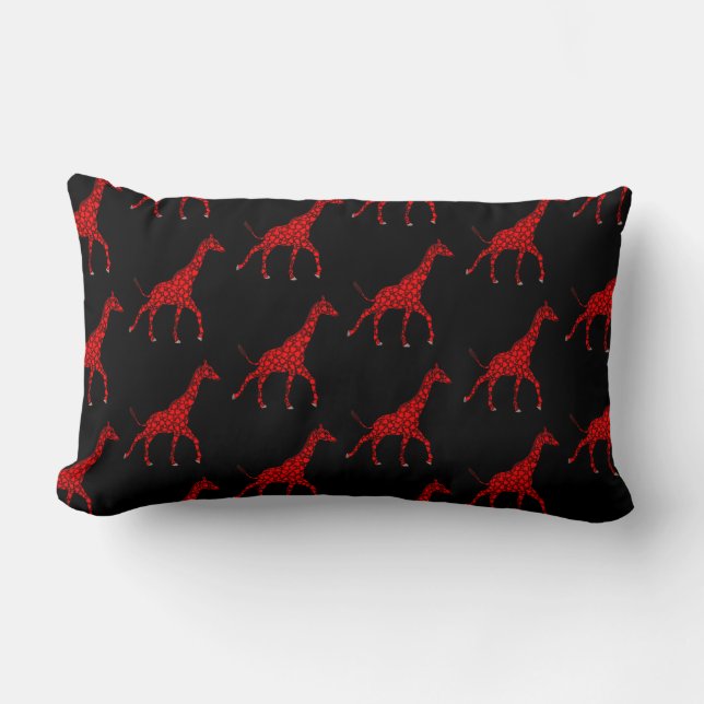 Coussin Rectangle Motif en carreaux de Giraffe rouge romantique (Recto)