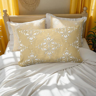 Coussin Rectangle Motif en Damas or jaune et blanc