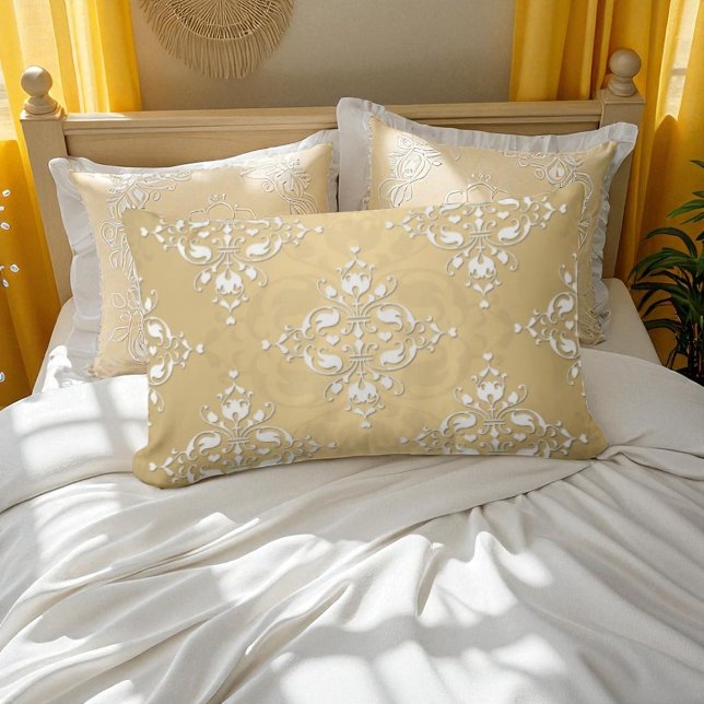 Coussin Rectangle Motif en Damas or jaune et blanc (Créateur téléchargé)