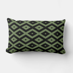 Coussin Rectangle Motif en diamant vert olive et noir