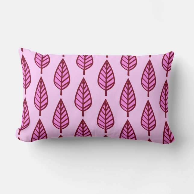 Coussin Rectangle Motif en feuille de hêtre - rose et bordeaux (Recto)