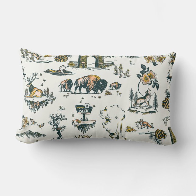 Coussin Rectangle Motif faunique du parc national Yellowstone (Recto)