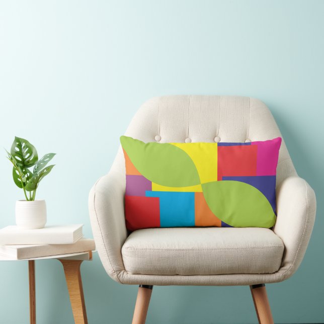 Coussin Rectangle Motif feuille Carré géométrique coloré (Chaise)