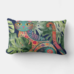 Coussin Rectangle Motif Feuille Ukiyo-e Cat et Monstera Vol.1