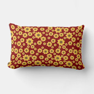 Coussin Rectangle Motif Fleur Jaune sur Arrière - plan Rouge - Flora