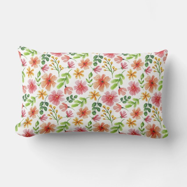 Coussin Rectangle Motif Fleurs Roses Aquarelle-69677 (Recto)