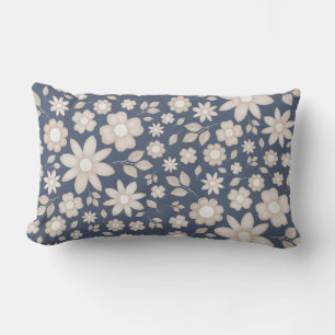 Coussin Rectangle Motif floral à l'aquarelle Navy romantique