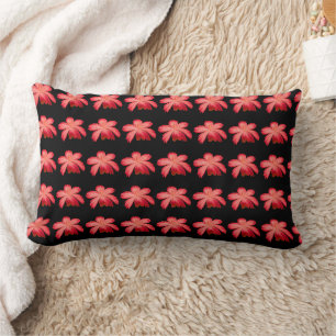 Coussin Rectangle Motif floral aquarelle Fleur rouge sur fond noir