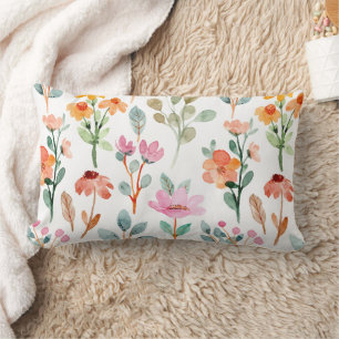 Coussin Rectangle Motif Floral Aquarelle - Fleurs roses et violettes