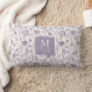 Coussin Rectangle Motif floral aquarelle lavande violet fleurs
