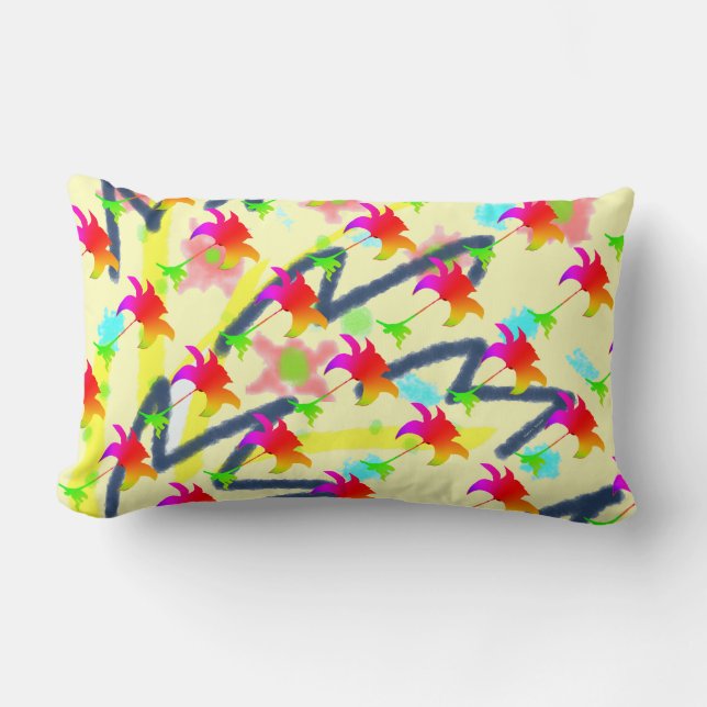 Coussin Rectangle Motif floral arc-en-ciel (Recto)