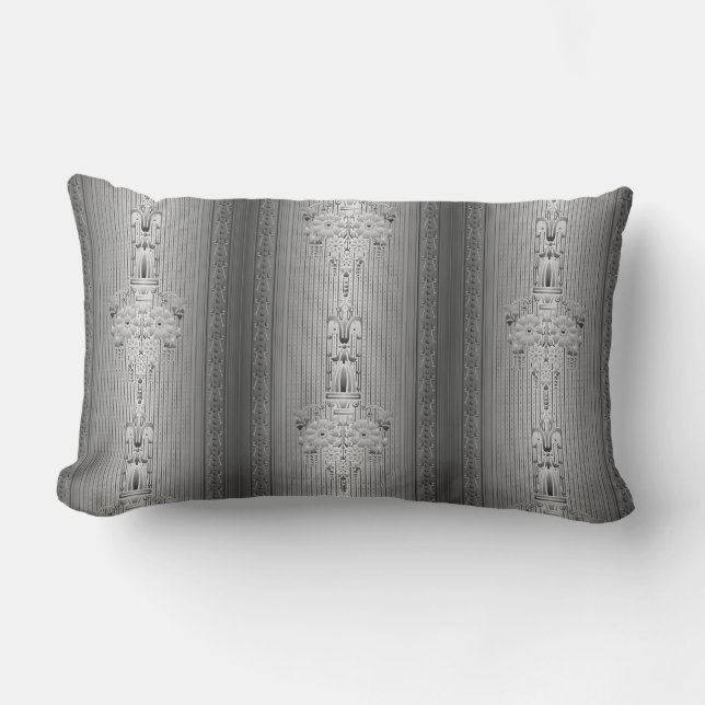 Coussin Rectangle Motif floral baroque avec bordure grise (Recto)