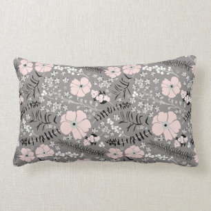 Coussin Rectangle Motif floral blanc blanc blanc rose gris doux