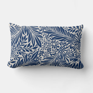Coussin Rectangle motif floral bleu avec feuilles et fleurs variées