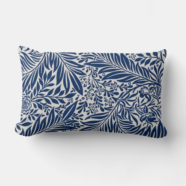 Coussin Rectangle motif floral bleu avec feuilles et fleurs variées (Recto)