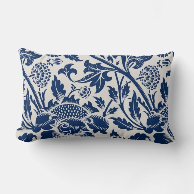 Coussin Rectangle Motif floral bleu complexe sur fond clair (Recto)